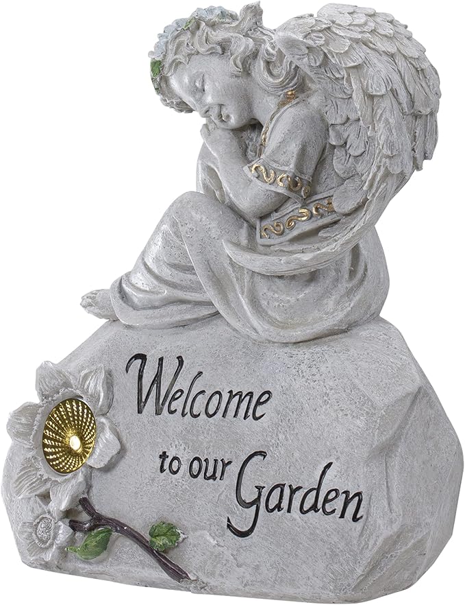 Northlight 10" Religious Peaceful Angel "Welcome To Our Garden" Solar Powered Outdoor Patio Statue