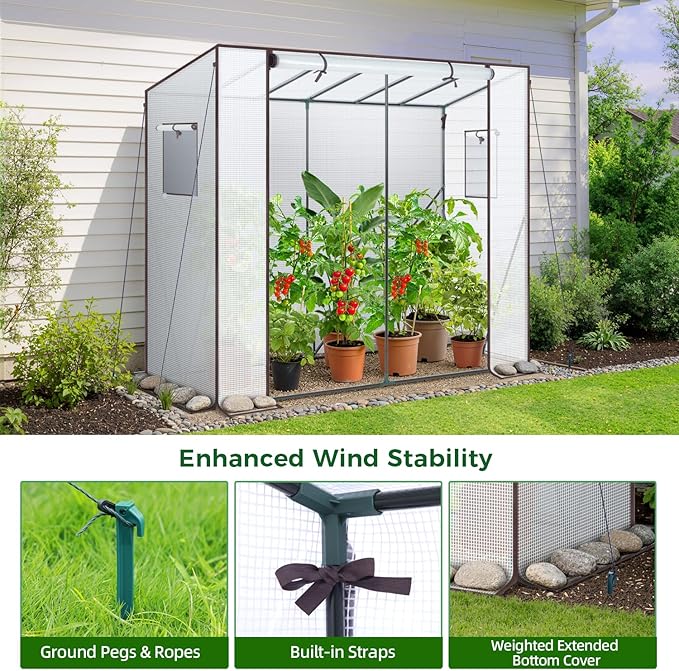 Ohuhu Tomato Greenhouse for Outdoors: Portable Lean to Green House Heavy Duty with Roll-Up Zippered Door, Tall Plastic Greenhouses for Outside Plants Growing Shed Tent for Backyard, 6.6x2.5x5.6 FT