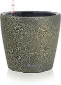Dexceder 9x8 Self Watering Planter (Black Gold Crackle) | Inner Pot Design, Thickened Table Flower Plant Pot with Water Level Indicator Indoor Outdoor