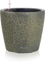 Dexceder 9x8 Self Watering Planter (Black Gold Crackle) | Inner Pot Design, Thickened Table Flower Plant Pot with Water Level Indicator Indoor Outdoor
