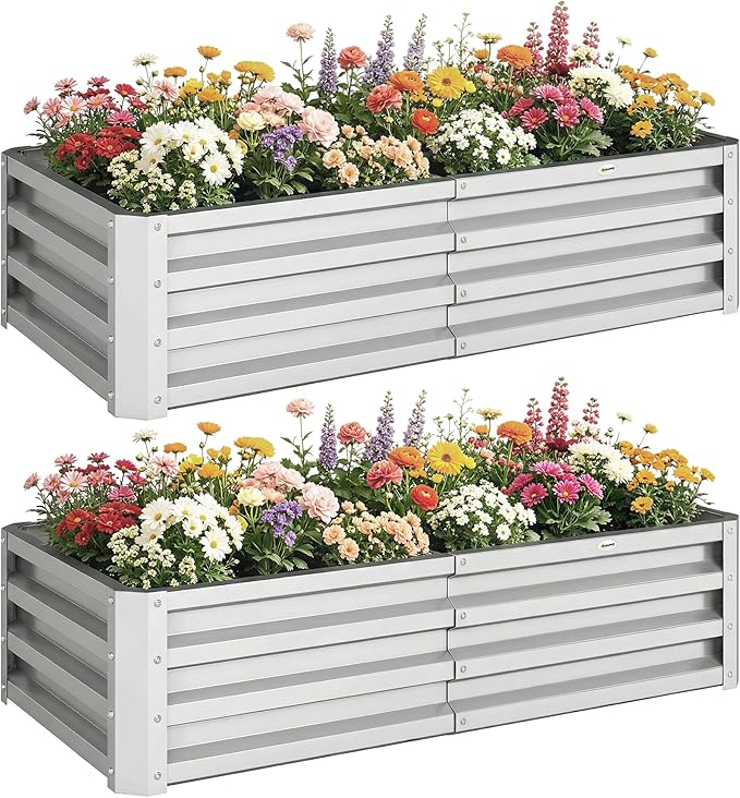 Outsunny Galvanized Raised Garden Bed, 4' x 2' x 1' Metal Planter Box, for Growing Vegetables, Flowers, Herbs, Succulents, Silver