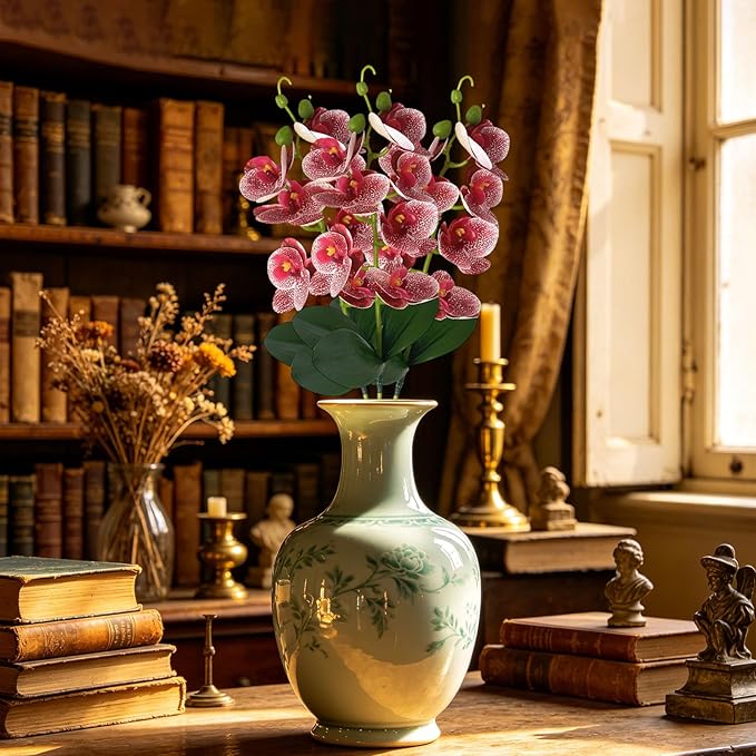 Fake Flowers, Elegant Realistic Design, PP, Orchid Decor Vase, Silk Bloom Arrangement, Long-Lasting, for Home, Bedroom, Bathroom, Living Room, Office