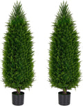 4FT Artificial Cedar Pine Tree UV Resistant Faux Evergreen Tree for Indoor Outdoor Front Porch Entryway Patio Decor Maintenance-Free Fake Greenery