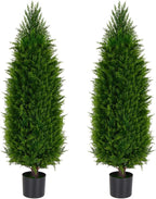 4FT Artificial Cedar Pine Tree UV Resistant Faux Evergreen Tree for Indoor Outdoor Front Porch Entryway Patio Decor Maintenance-Free Fake Greenery