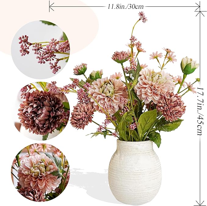 Jahe Fake Flowers Mixed Bouquet, Artificial Flowers with Paper Pulp Planter, Silk Faux Flowers with Vase Home Decor Arrangement, Office Dining Decor, Table Centerpieces, Nude Pink
