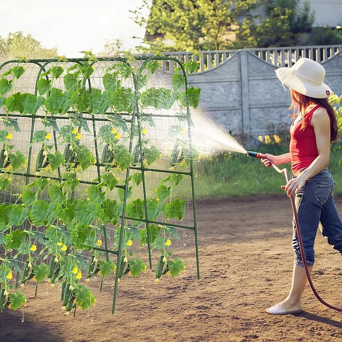 Nexum Cucumber Trellis for Raised Bed, 63"x47.2" U-Shape Garden Trellis for Climbing Plants Outdoor with Climbing Net, Metal Arch Plant Support for Cucumbers Tomatoes Peas Beans