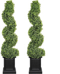 Boxwood Outdoor Topiary Set of 2, 3.5ft Tall Porch Trees, All-Year Green Fake Plant Topiary Trees Artificial Outdoor with Sturdy Pot for Porch Indoor (Spiral)