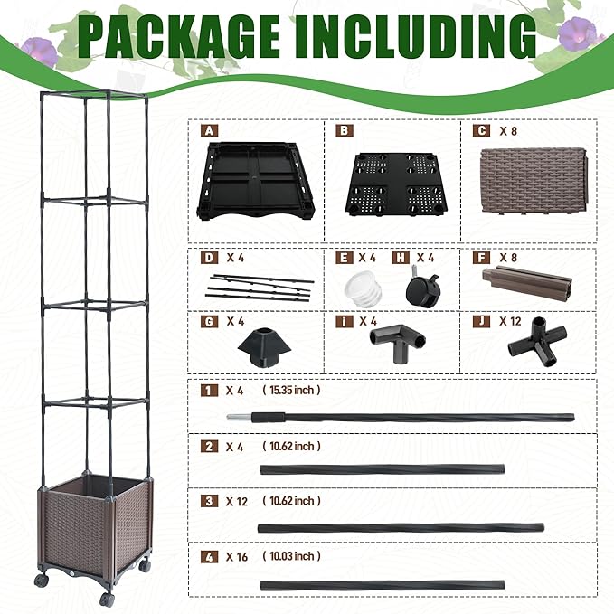 Quibbay Raised Garden Bed Planter Box with Trellis, 62.2" Self-Watering Tomato Planters for Climbing Plants Vine Flowers Outdoor Patio, Tomatoes Cage with Trellis Wheels for Outdoor, 1Pack
