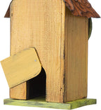 Glitzhome Birdhouse for Outdoor Hanging, 9.7" H Patio Garden Pet Cottage Distressed Decorative Birdhouse Wooden Bird House for Bluebird Wren Sparrow Finch Cardinal, Leaves Rustic Yellow