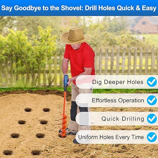Upgraded Auger Drill Bit for Planting 4'' X 32'' Garden Drill Augers for Digging Holes Post Hole Auger for Bulbs, Flower, Fence Posts Earth Auger Bit for Cordless and Corded Drill - Fit 3/8" Hex Drive