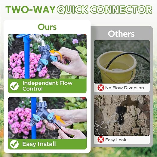 HIRALIY 360° Adjustable Drip Irrigation System 33FT, 1/4" Tubing with 5 Adjustable Copper Nozzles, Automatic Atomizing Watering Kit for Garden, Yard, Lawn, Greenhouse & Potted Plants