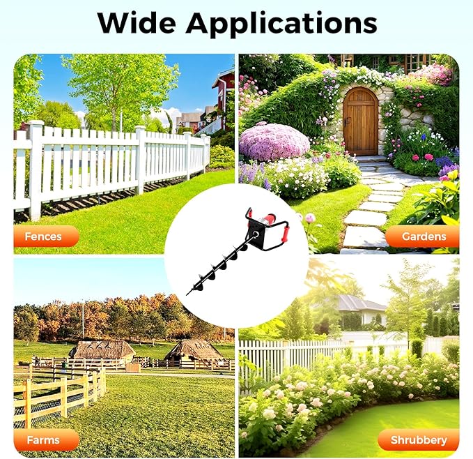 1500W Electric Post Hole Digger with 6-inch Auger Bit & Extension Rod, 1.6HP Pure Copper Motor Earth Auger Post Hole Digger for Fence Post Digging, Tree Planting, 190-200 RPM High Rotational Speed