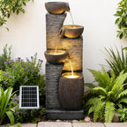 38.2" Tall Solar Water Fountain Outdoor Garden,4 Tiers Modern Cascading Bowls and Stacked Stones Solar Powered Fountains with LED Lights for Garden, Patio, Deck, Porch, Backyard, Lawns