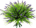 12 Bundles Artificial Grass Fake Plants，Outdoor Fake Monkey Tail Grass with Flowers for Pot UV Resistant Lavender Patio Garden Porch Home Window Hanging Planter Decor Faux Plastic Shrubs(Puper+Green)