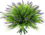 12 Bundles Artificial Grass Fake Plants，Outdoor Fake Monkey Tail Grass with Flowers for Pot UV Resistant Lavender Patio Garden Porch Home Window Hanging Planter Decor Faux Plastic Shrubs(Puper+Green)