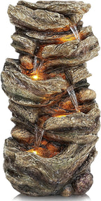 Jocoevol 32" High Outdoor Water Fountain, 5-Tiers Cascading Rock Waterfall Fountain with LED Lights for Garden, Patio, Yard Decor, Soothing Tranquility for Any Outdoor Living Space