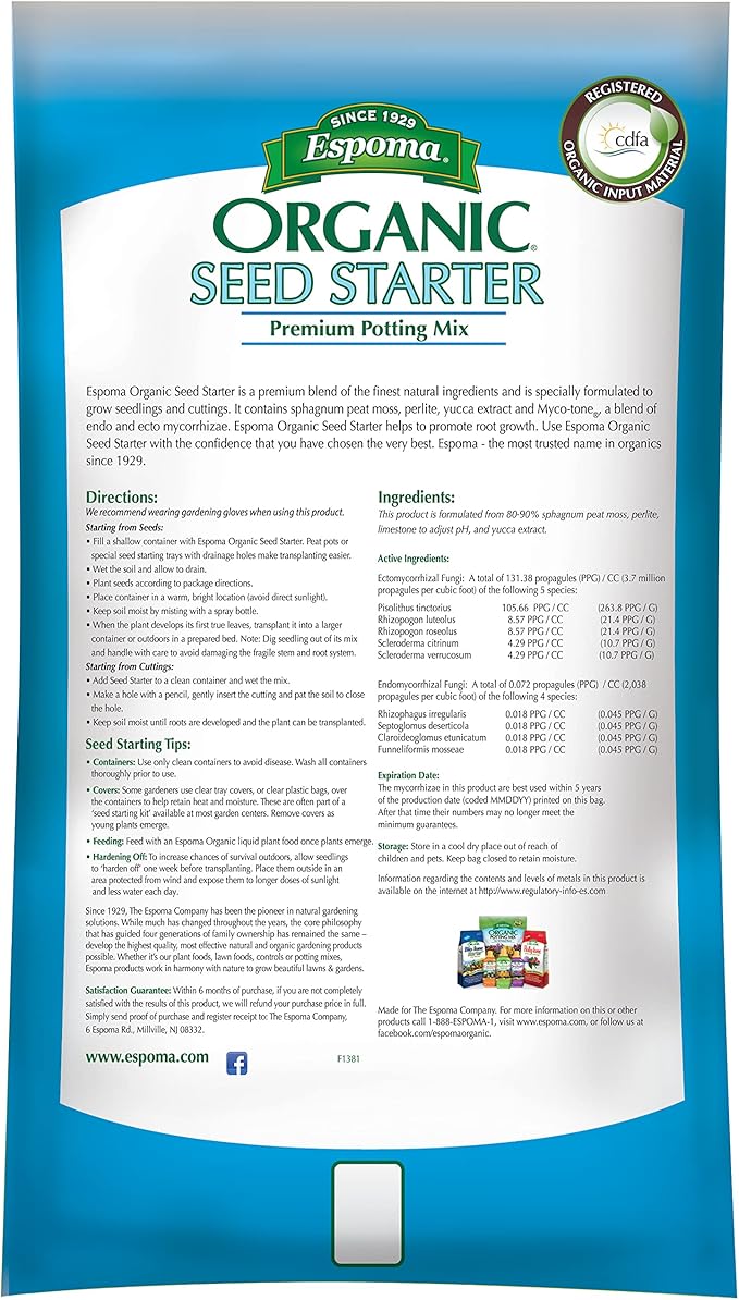 Espoma Organic Seed Starter Premium Potting Soil Mix - All Natural & Organic Seed Starting Mix with Mycorrhizae. for Organic Gardening, 16 qt, Pack of 2