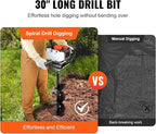 VEVOR Post Hole Digger, 43cc 1250W Auger Post Hole Digger, Gas Powered Earth Digger with 8" Earth Auger Drill Bit, 30 inch Long Alloy Steel Auger, for Farmland, Garden and Plant, EPA Certification