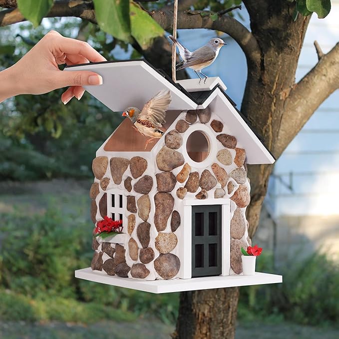 MIXUMON Bird Houses for Outside, Outdoor Bird House for Bird Families Bluebird Sparrow Finch Cardinals Hanging Birdhouse for Garden.