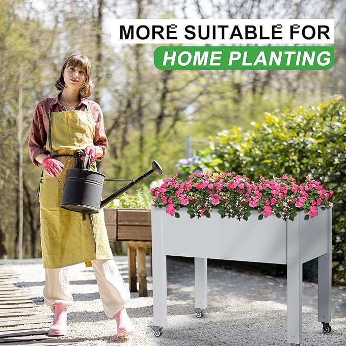 Durable Resin Raised Garden Bed with Drainage Holes & Reinforced Corners - Lightweight Flower Boxes Outdoor for Vegetables, Herbs, and Patio Garden Enclosure System (Ashen, 30.04 * 17.72 * 28.9)