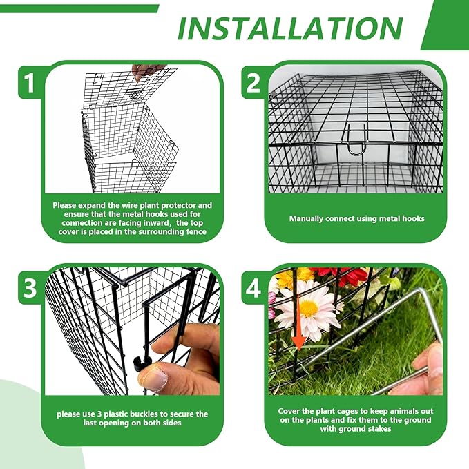 Garden Wire Cloches For Plants Extra Large 13.2" X13.2" X16.7" Rustproof Plant Cages For Outdoor Plants Protectors From Animals With Openable Top Cover & Stakes Plant Cages To Keep Animals Out (2 PCS)