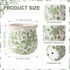 DREAMLOOM Vintage Ceramic Planter for Indoor Plants,6.1" Ice Crack Cottage Scroll Vase Tuscan Decor Flower Pots with Drainage Holes Home Kitchen Farmhouse Antique Decorative Gift (Green-Corrugated)