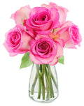 KaBloom - Sweet Pink Bouquet of 6 Fresh Cut Pink Roses (Farm-Fresh, Long-Stem) with Vase - Fresh Flowers for Birthday, Valentine's & Mother's Day
