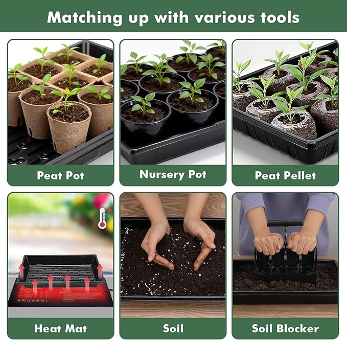Sckee Upgraded 5 Pack Plant Growing Trays Seed Starting Tray Microgreens Growing Trays Seedling Plant Germination Starter Tray Transplant Fodder Flats, No Holes, No Leakage, Reusable (1017)