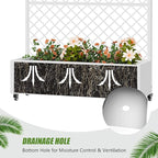 Casaphoria Metal Raised Garden Bed with Trellis and Wheels, 72"x47"x16" Arched Planter Box for Climbing Plants, Vegetables & Vines, Features Drainage Holes and Privacy Screen, White-Rhombus