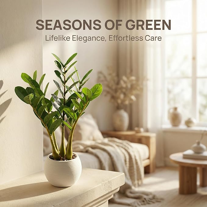 TentoWhan（2Packs Faux Plants Indoor 18.9" Artificial ZZ Plants in White Pot Fake Potted Zamioculcas Silk Faux Plants for Home Table Decor Bedroom Aesthetic