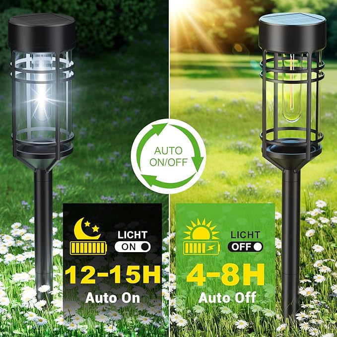 Amzarp 12 Pack Solar Garden Lights, Bright LED Solar Pathway Lights Outdoor IP65 Waterproof Rugged Shatterproof Auto On/Off for Landscape Garden Yard Walkway Driveway Lawn Lighting (6500K White Light)