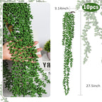 RECUTMS 10pcs Artificial Hanging Succulents Fake Hanging String of Pearls Plants Faux Greenery Wall Plant Spring Summer Indoor Outdoor Home Garden Office Wedding Graduation Party Decor(Green)