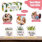 Tarklanda 3Pcs Gifts for Mom Best Mom Ever Succulent Pots Mini Ceramic Plant Pots with Bamboo Tray Pot Planters Birthday Thanksgiving for Mother-in-Law Wife Plants Not Included
