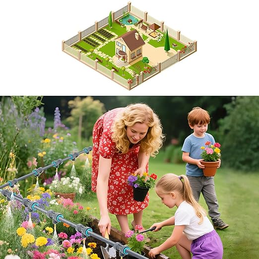 27pcs Drip Irrigation System Kit with Quick Connect Fittings, Adjustable Nozzles, and Y-Shaped Distribution Tubing for Garden, Lawn, Greenhouse, and Outdoor Plants