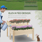Outsunny 34"x34"x28" Raised Garden Bed, 2-Tier Elevated Wood Planter Box for Backyard, Patio to Grow Vegetables, Herbs, and Flowers, Natural