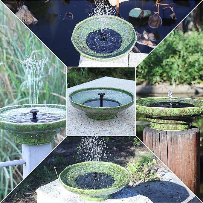 Solar Fountain Ceramic Bird Bath,Birdbaths for Outdoors,Outdoor Fountain Bird Bath,Garden and Home Décor.