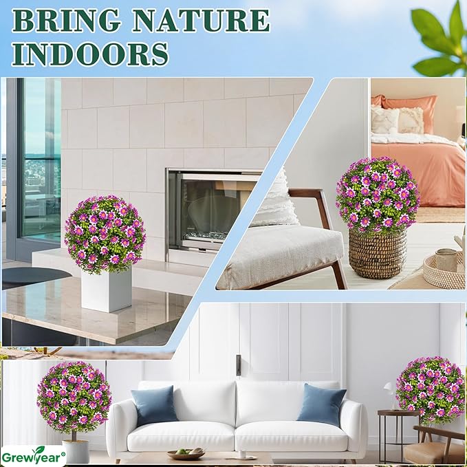 Faux Outdoor Plants - 18" Wide Set of 2 Artificial Boxwood Plants Outdoor, UV Resistant Artificial Topairy Ball Trees with Spike for Outdoor Decor