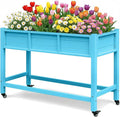 DWVO 47x18x31in Raised Garden Bed HDPE, Weather-Resistant Poly Wood Planter Box Stand, Planter Box with Legs & Lockable Wheels, Elevated Garden Bed for Backyard Patio Balcony - Aruba Blue