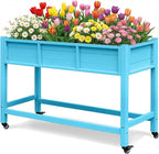 DWVO 47x18x31in Raised Garden Bed HDPE, Weather-Resistant Poly Wood Planter Box Stand, Planter Box with Legs & Lockable Wheels, Elevated Garden Bed for Backyard Patio Balcony - Aruba Blue