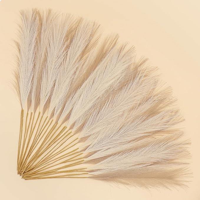 SeptCat 30 Pcs Pampas Grass Decor 21.7" Fluffy Faux Short Brown Pampas Grass Artificial Small Pompas Grass Flower Vase Filler for Home Wedding Living Room Wall Party Decoration