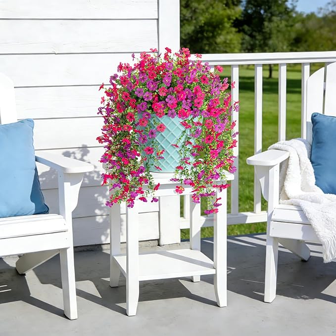 Fake Artificial Hanging Flowers for Outdoors Decoration, 2 PCS Faux UV Resistant Artificial Outdoor Flowers, Fake Plants Look Real Daisy No Fade Spring Decor for Porch Home Patio Balcony and Yard