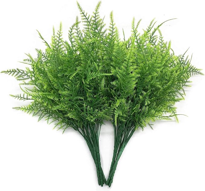 PASYOU Artificial Shrubs, Plastic Plants Fake Bushes Grass Greenery Leaves Shrub Bush Home Garden Indoor Outdoor Verandah Wedding Party DIY Table Arrangement Decoration Planting Filler 8 Bundles