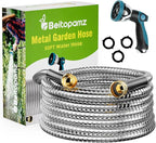 Garden Hose 50 ft, Stainless Steel Metal Water Hose with Nozzle, Flexible and Durable, Rust Proof, No-Kink, Heavy Duty, Leakproof 3/4'' Brass Fittings, Lightweight Hose for Patio, Lawn