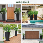 Metal Tall Planters 26 inch Set of 2, Durable Taper Planter with Drainage Holes & Rust-Proof Coating & Trays for Outdoor Indoor Garden Patio Front Door