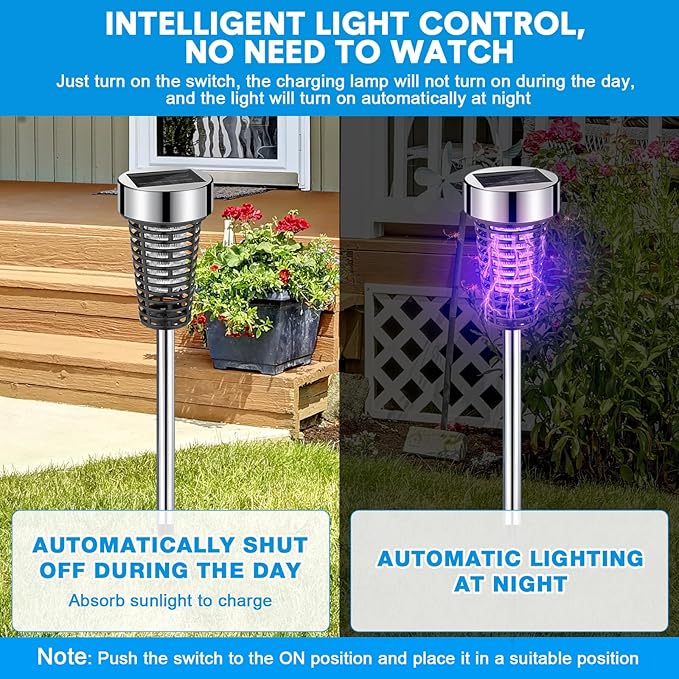 Qualirey 4 Pack Solar Bug Zapper Outdoor Waterproof Mosquito Repellent Killer Bug Zapper Lamp with LED Light for Outdoor Garden Patio Yard (Purple Light,Silver)