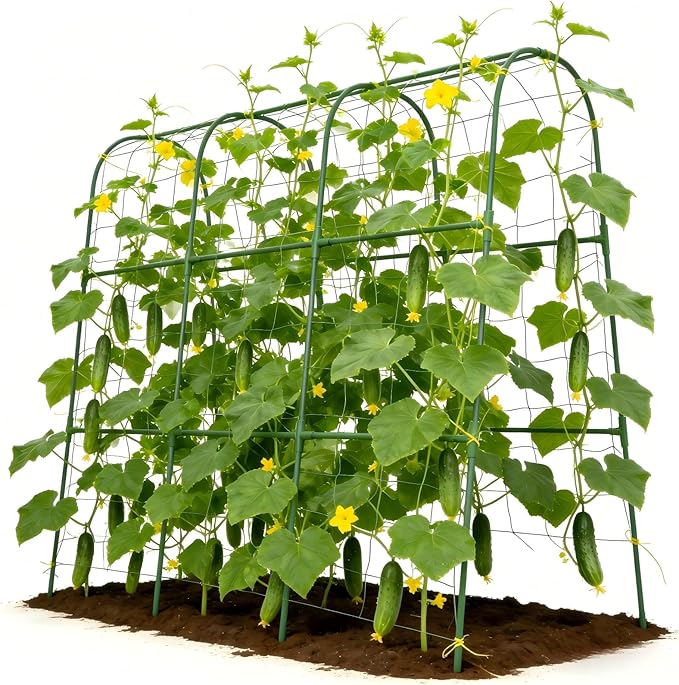 Cucumber Trellis for Climbing Plants Outdoors, U-Shape Garden Trellis for Raised Bed with Netting, Plant Support Structures for Vegetables, Grape, Bean, Tomato, Vines, 48 * 46 inch, Green