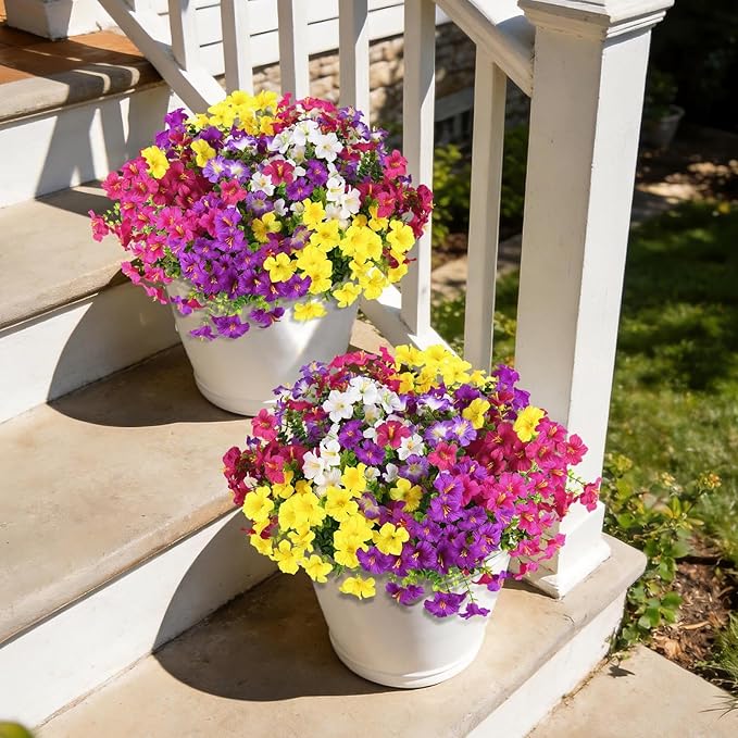 INQCMY Artificial Flowers for Outdoors Fake Plants Spring Summer Decoration, 12 Bundles Faux Petunias UV Resistant No Fade Realistic Silk Flower for Outside Planters Patio Porch Yard Window Box