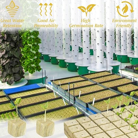 Halatool 2 Inch Rockwool Garden Rockwool Cubes for Hydroponics Rock Wool Planting Cubes for Soilless Cultivation Cuttings Clone Plants Germination Seedlings Start (4 Sheets, 192 Plugs in Total)