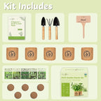 Herb Indoor Garden Kit- Unique Chrismas Herb Gardening Gift, Home Kitchen Gift for Mom, Friends, and Gardeners (Basil, Parsley, Mint, Thyme, Rosemary)