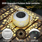 Solar Lanterns Outdoor Waterproof: 4 Pack White Hollow Out Metal Solar Lights - 2 Lighting Colors Outside Patio Garden Yard Porch Indoor Tabletop Decorations - Unique Gifts for Women Mom Wife